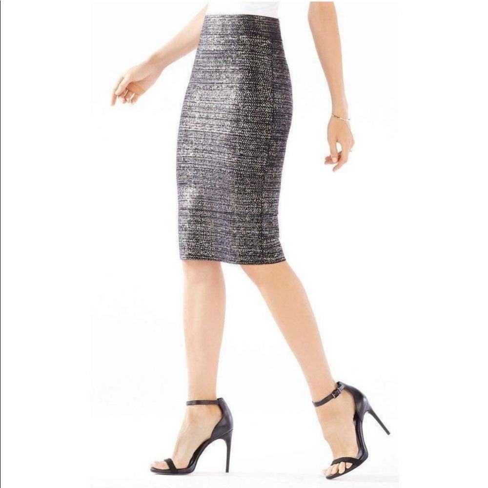 BCBGMAXAZRIA METALLIC PENCIL BANDAGE SKIRT SZXS